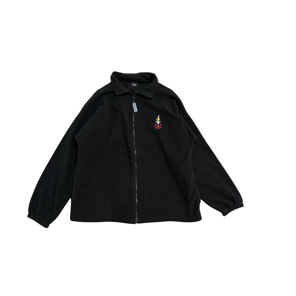 Team USA Olympics Fleece Jacket Mens L Black Full Zip Made In‎ USA Rings